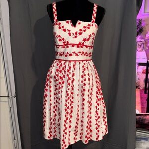 Floral Red and White Dress